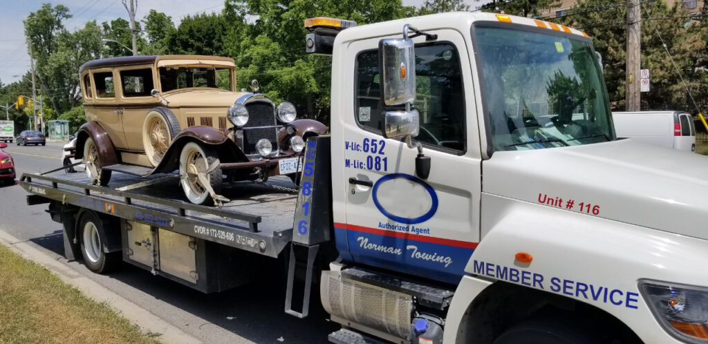 Classic Car on Flatbed Towing Service - Norman Towing