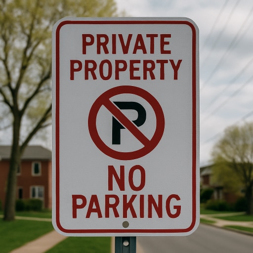 Private property no parking sign in Hamilton, Ontario