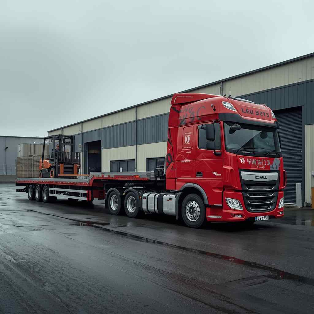 Heavy-duty tilt and load tow truck on the road